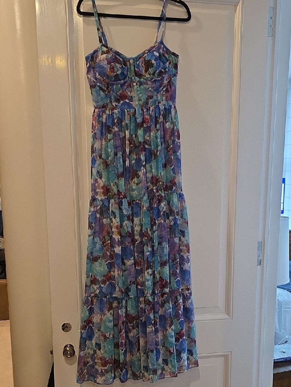 PatBO Blue and Purple Floral Tiered Maxi Dress